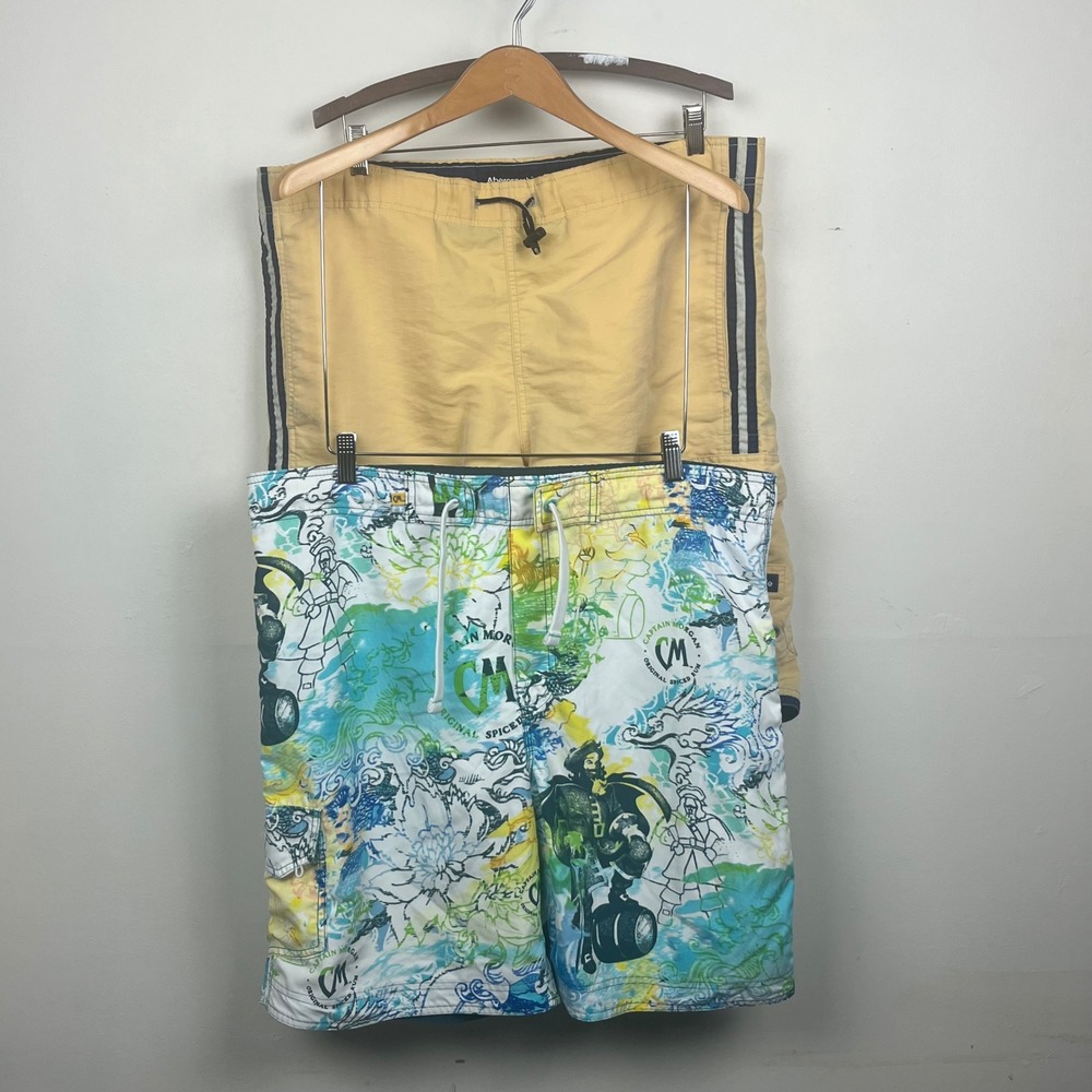 Mens Board Shorts Bundle Captain Morgan Spiced Rum & Abercrombie Yellow Size M L